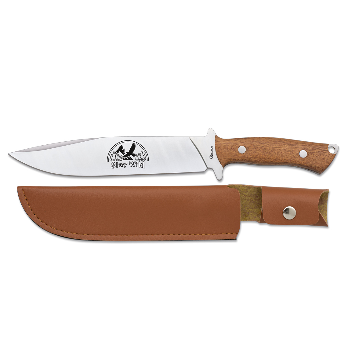 Cuchillo de caza Stay Wild con mango de madera y hoja de 19.5 cm