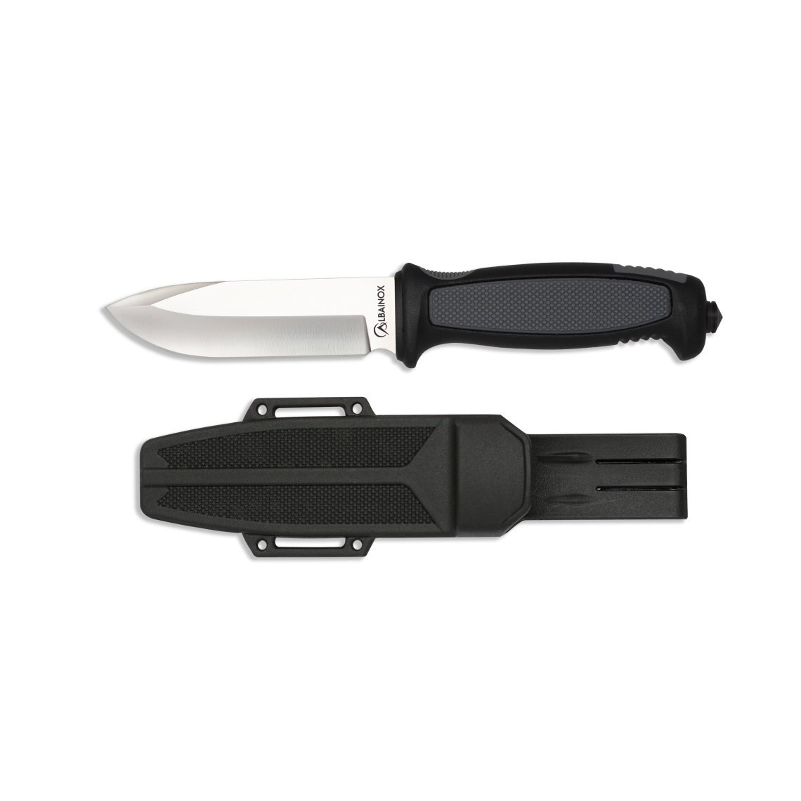 Cuchillo táctico con hoja de 11 cm y funda rígida negra