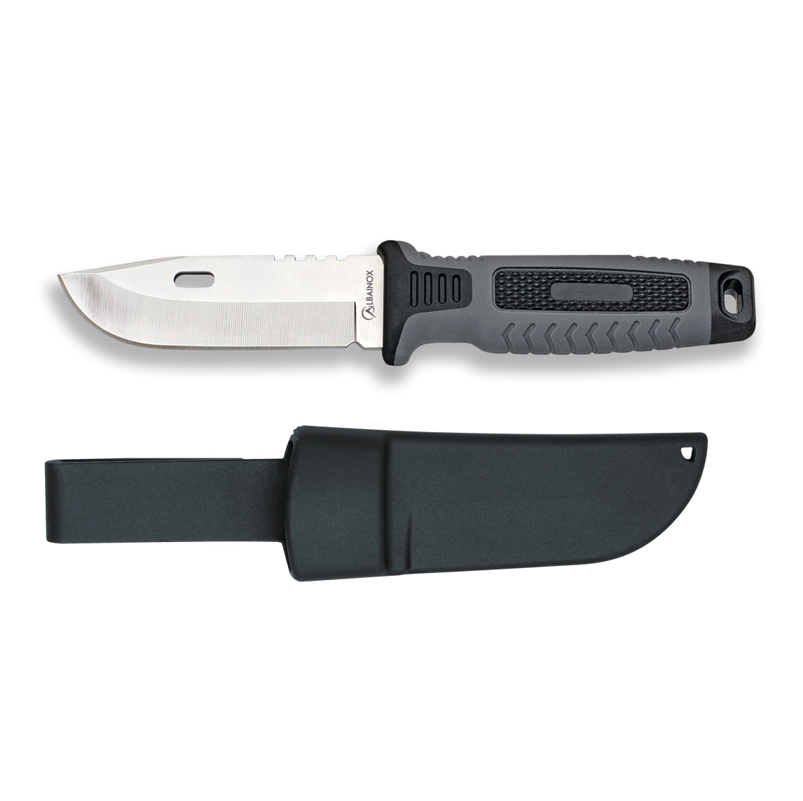 Cuchillo táctico con hoja de 8.8 cm y funda de ABS