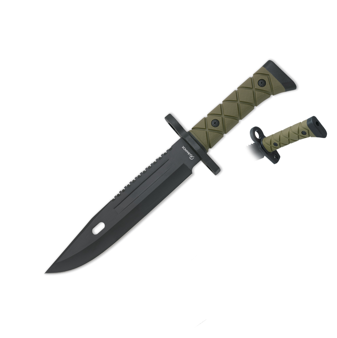 Cuchillo táctico bayoneta con hoja negra de 21 cm y mango de dobl...
