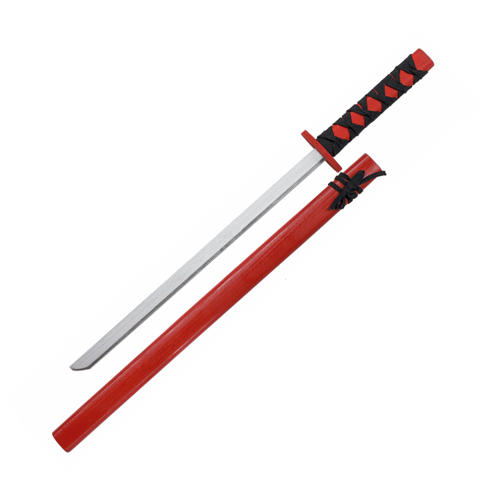 Katana de madera con mango rojo y encordado negro y una longitud ...