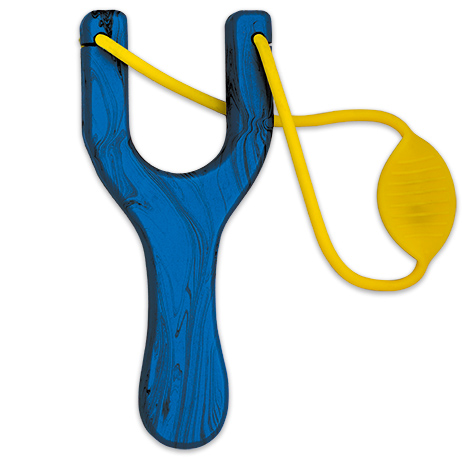 Tirachinas de madera lacada azul con goma amarilla
