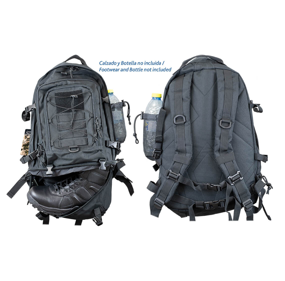 Mochila táctica negra con capacidad para 30 litros y bolsillo par...