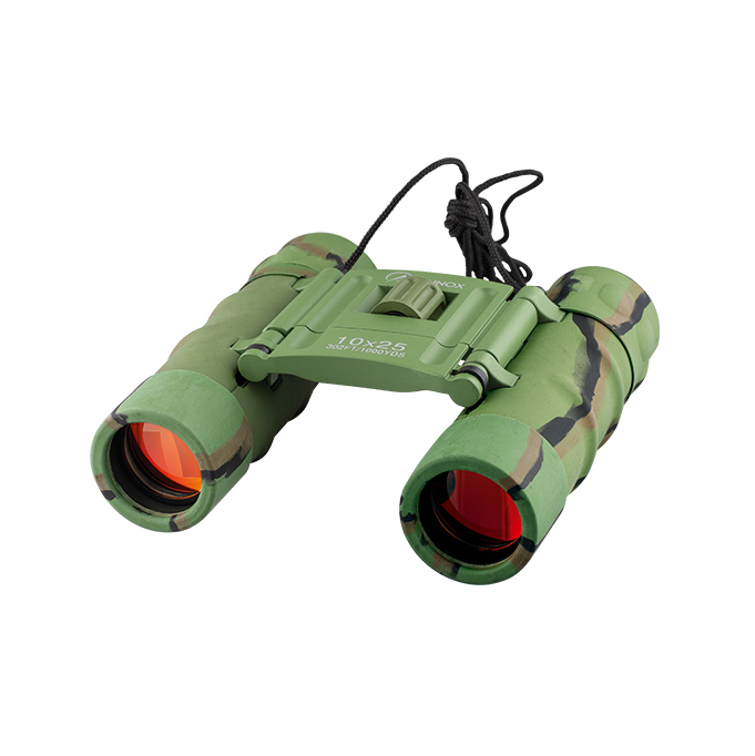 Binocular verde camuflaje con lentes de rubí de aumento 10x25