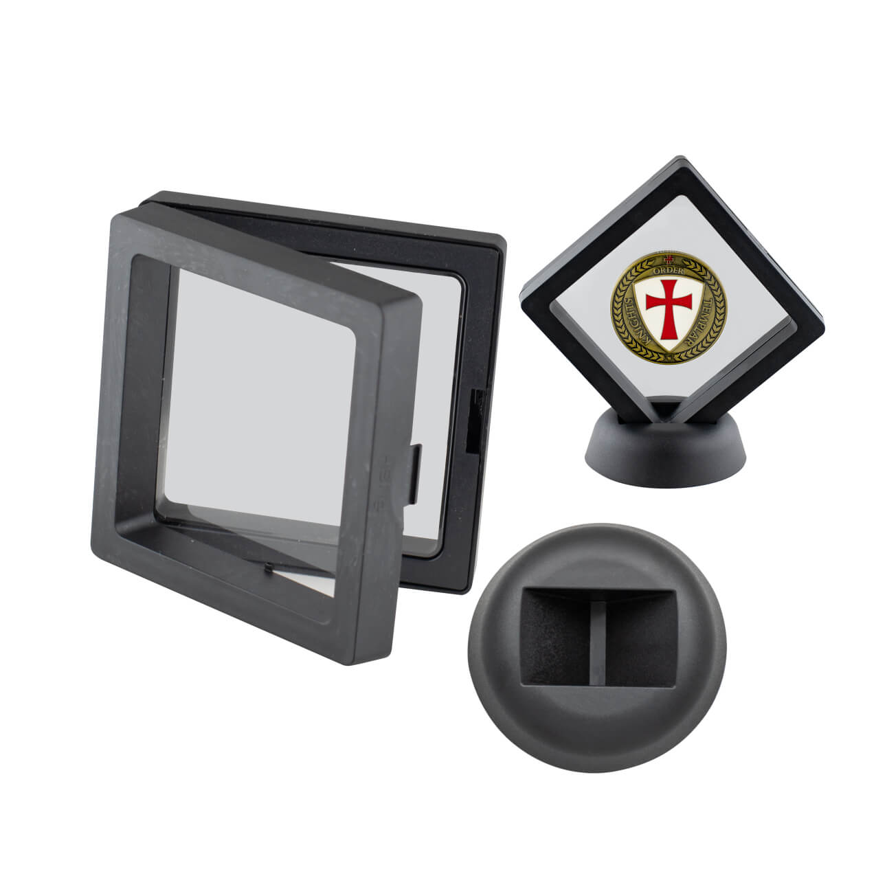 Set de expositor negro con soporte para navaja 7x7 cm