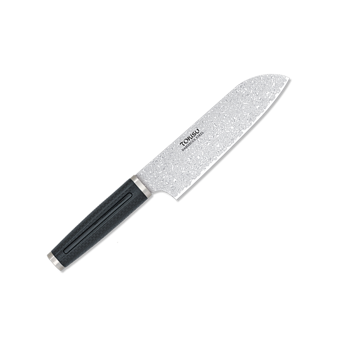 Cuchillo de cocina Santoku con hoja de acero damasco de 18 cm y m...