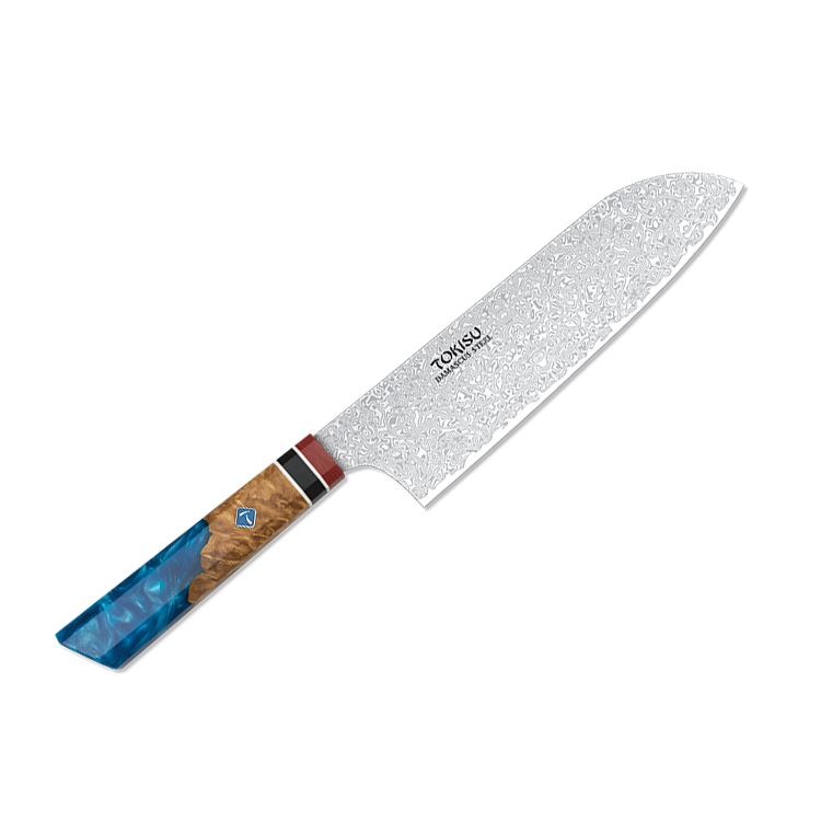 Cuchillo de cocina Santoku con hoja de acero damasco de 19.5 cm y...