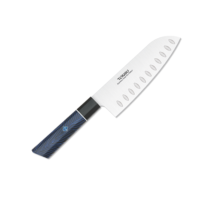 Cuchillo de cocina Santoku con hoja de 17 cm y mango de G10 azul ...