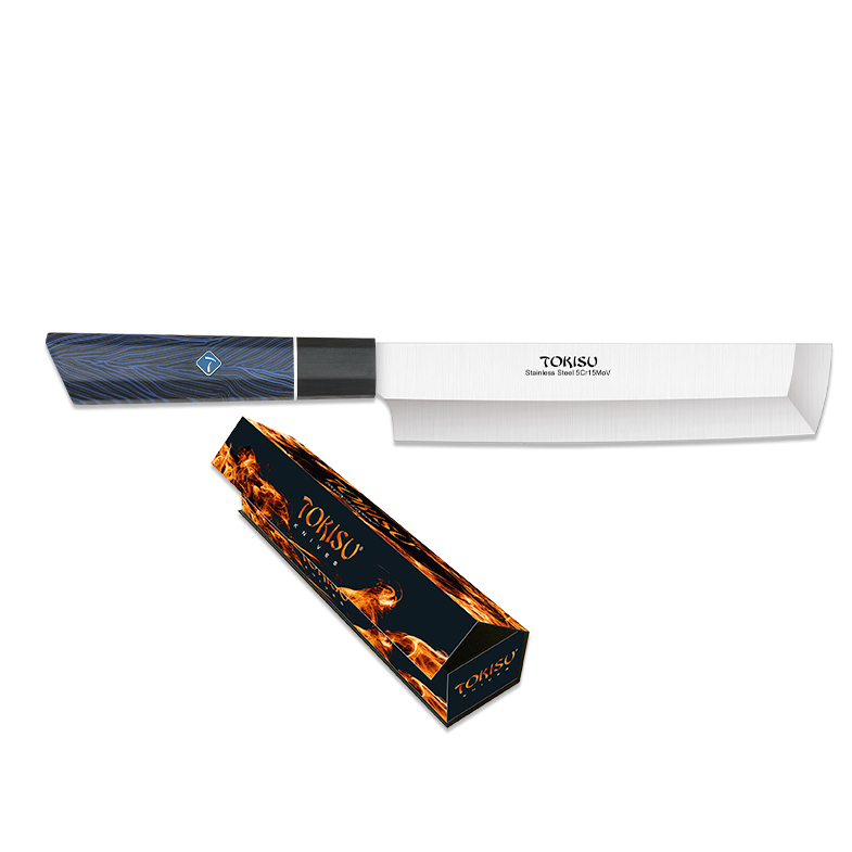 Cuchillo de cocina Nakiri con hoja de 18 cm y mango de G10 azul y negro