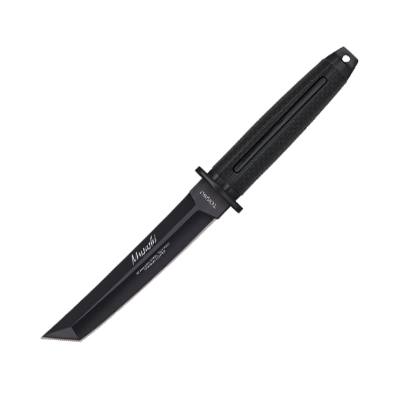 Cuchillo táctico Tokisu Musashi con mango de goma negra y hoja ne...