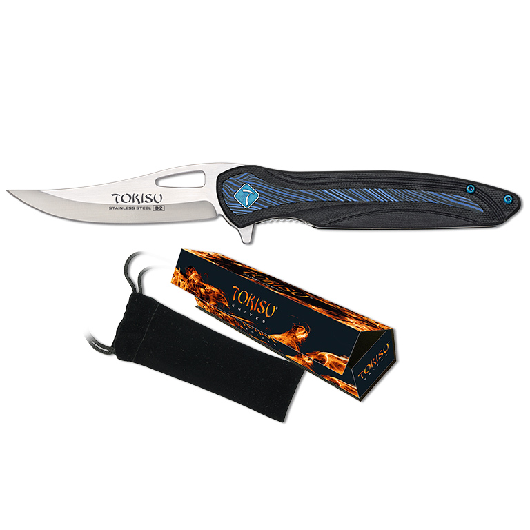 Navaja táctica Tokisu con hoja D2 de 8.4 cm y mango de G10 damascus