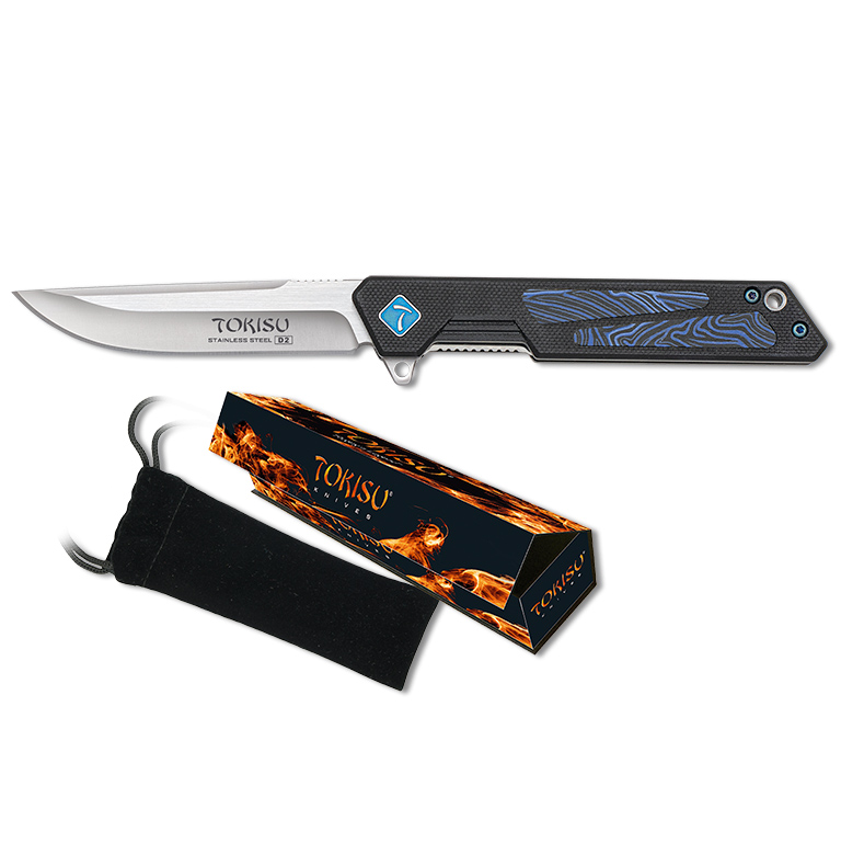 Navaja táctica Tokisu con hoja D2 de 8.1 cm y mango de G10 damascus