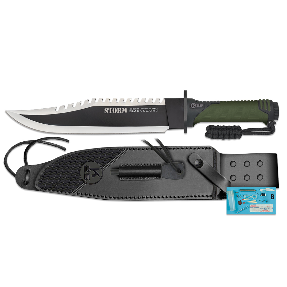 Coltello tattico Storm K25 con lama da 25,5 cm e manico SFL nero e gomma verde