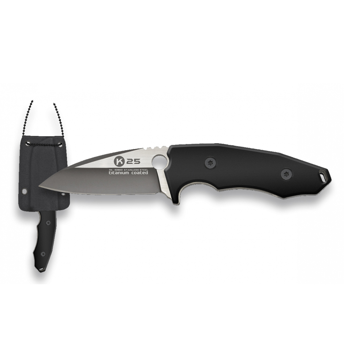 Cuchillo de cuello K25 con hoja de 7 cm y mango de G10 negro