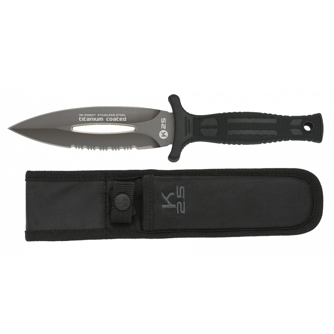 K25 Bootsmesser mit 12,6 cm Klinge und schwarzem Gummigriff