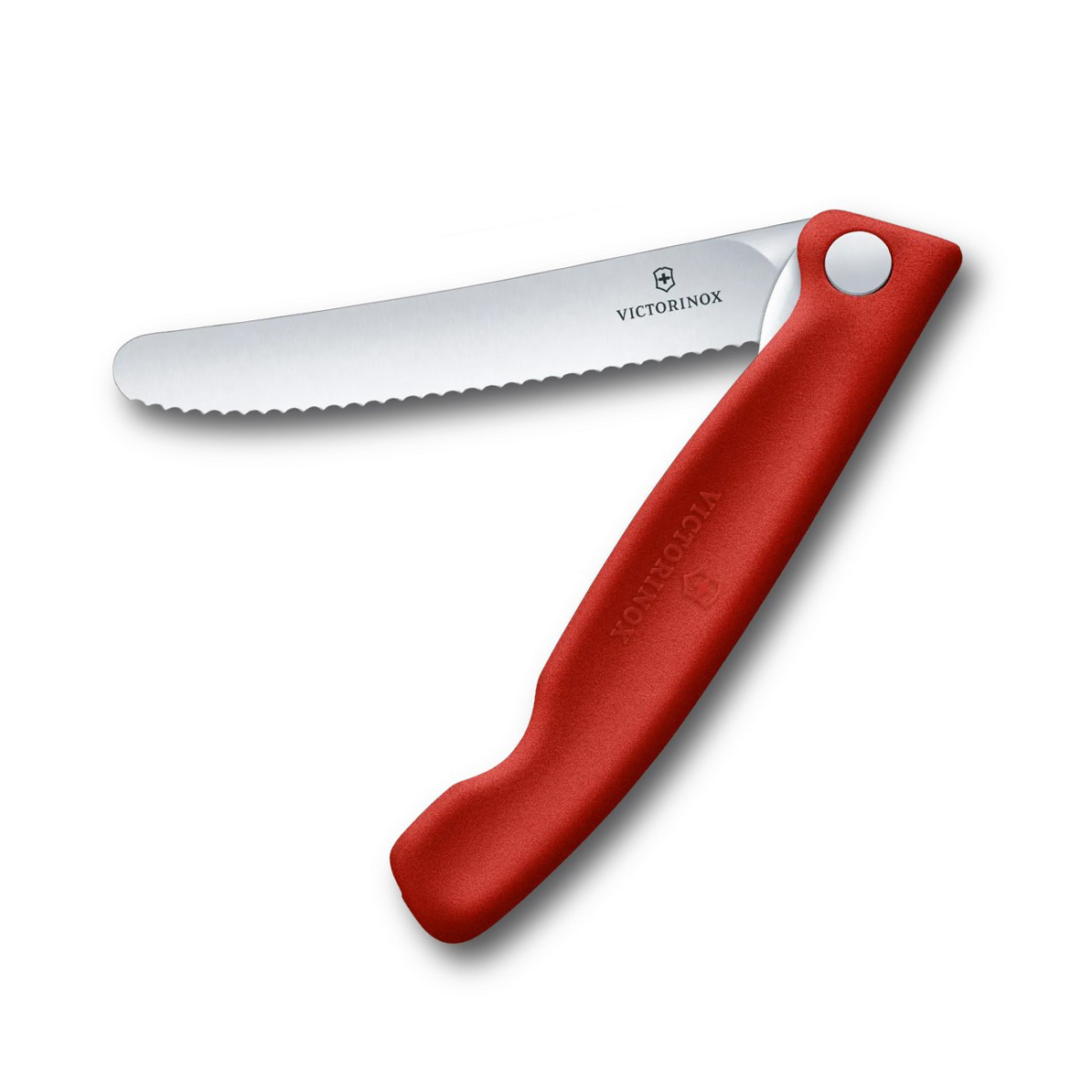 Faca de mesa dobrável Victorinox Swiss Classic com rebordo serrilhado e cabo vermelho