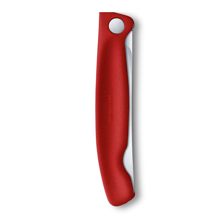 Faca de mesa dobrável Victorinox Swiss Classic com rebordo serrilhado e cabo vermelho
