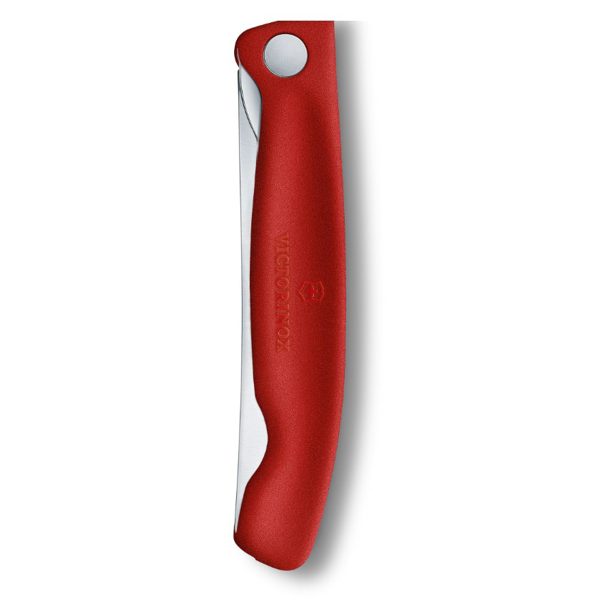 Faca de mesa dobrável Victorinox Swiss Classic com rebordo serrilhado e cabo vermelho