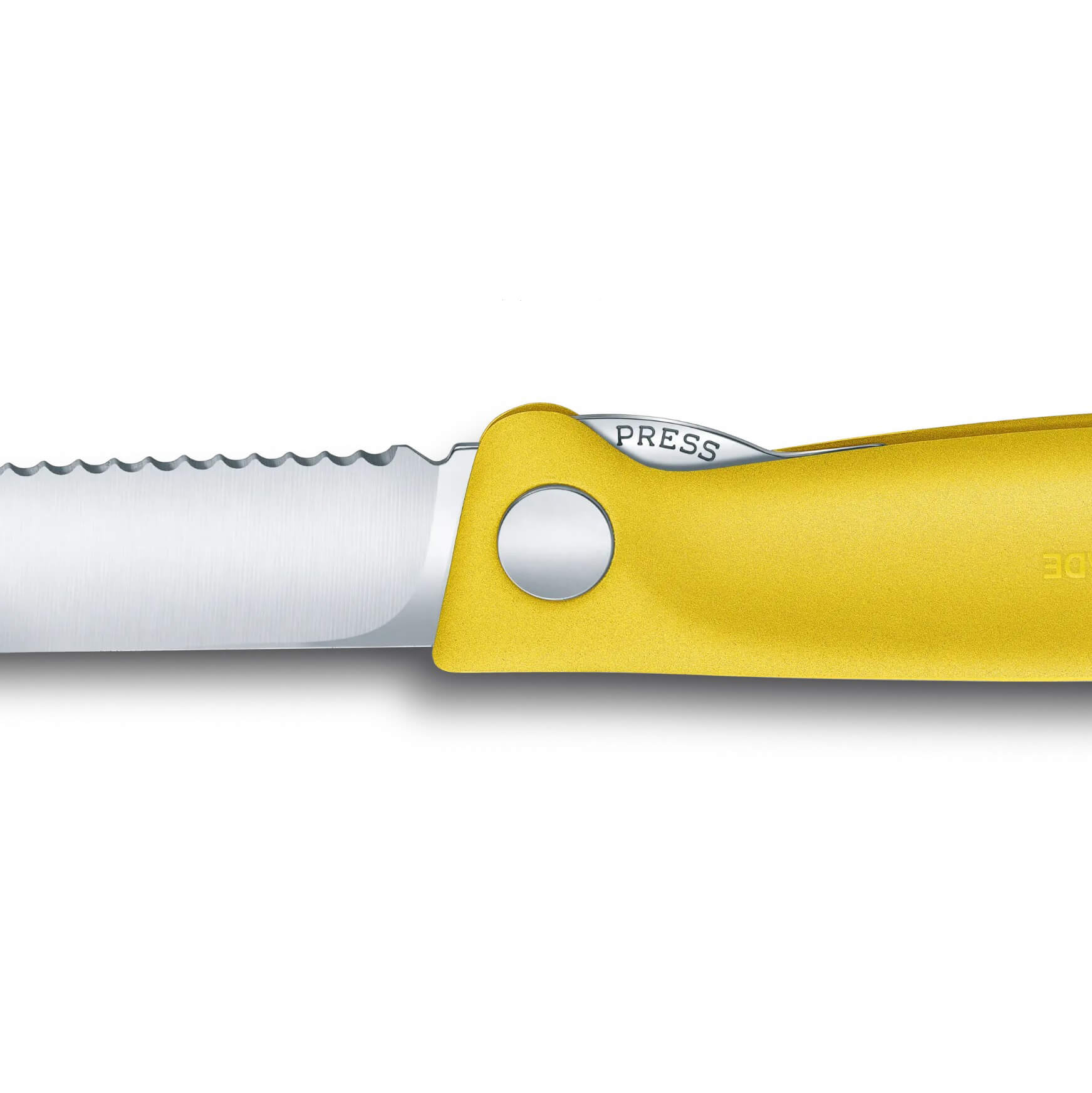 Couteau de table pliant classique suisse Victorinox, bord dentelé, manche jaune