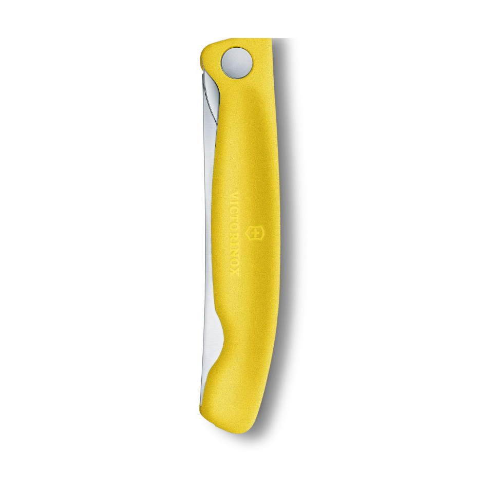 Couteau de table pliant classique suisse Victorinox, bord dentelé, manche jaune