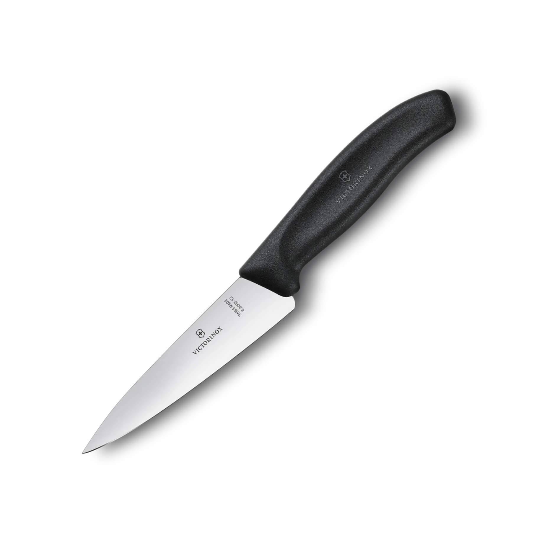 Cuchillo de chef Victorinox de mango negro con hoja de 12 cm y fi...