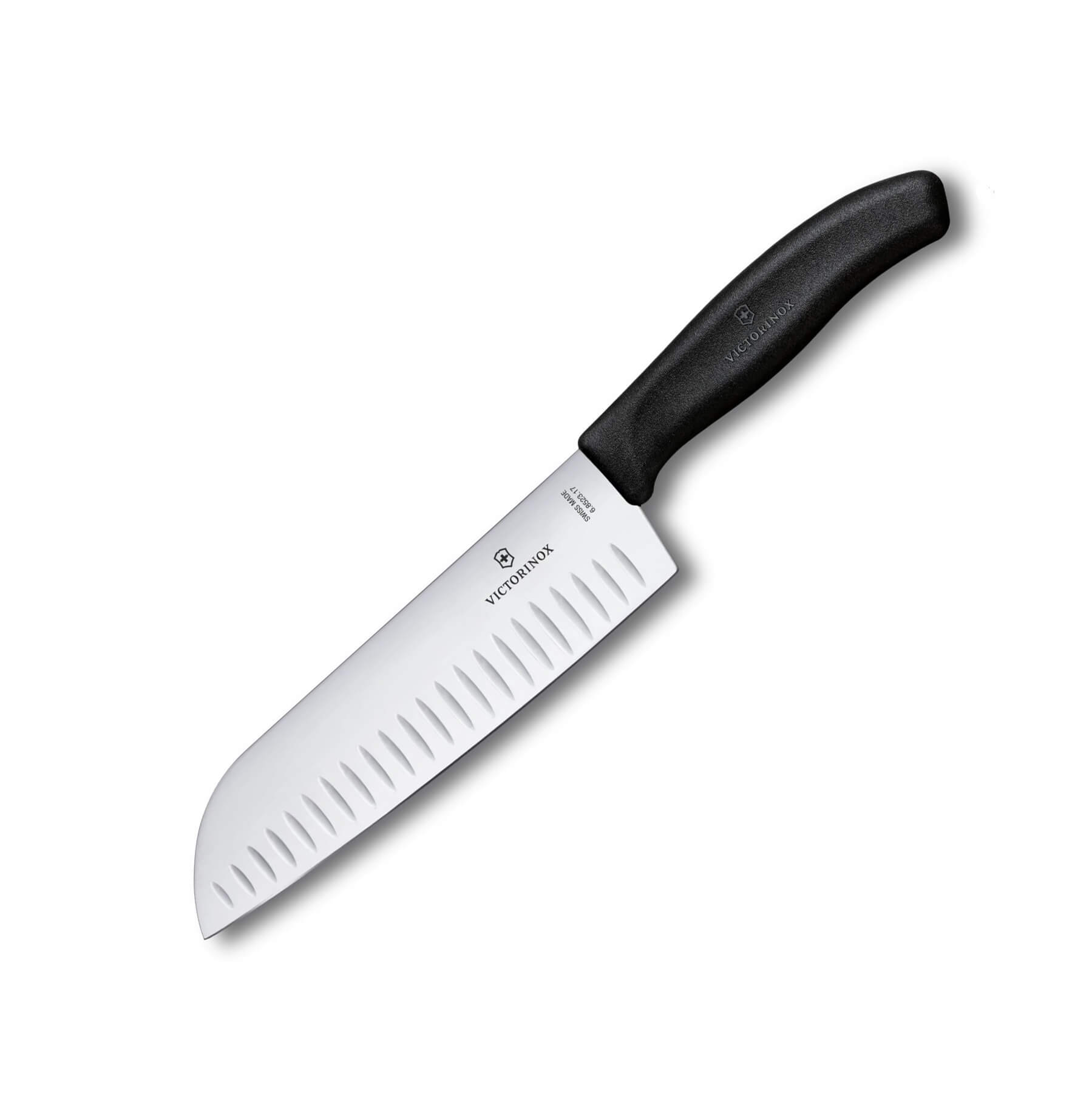 Cuchillo Santoku alveolado Victorinox de mango negro con hoja de ...