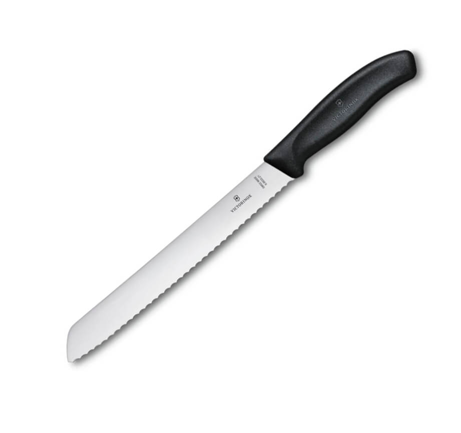 Cuchillo panero Victorinox de mango negro con hoja de 21 cm y fil...