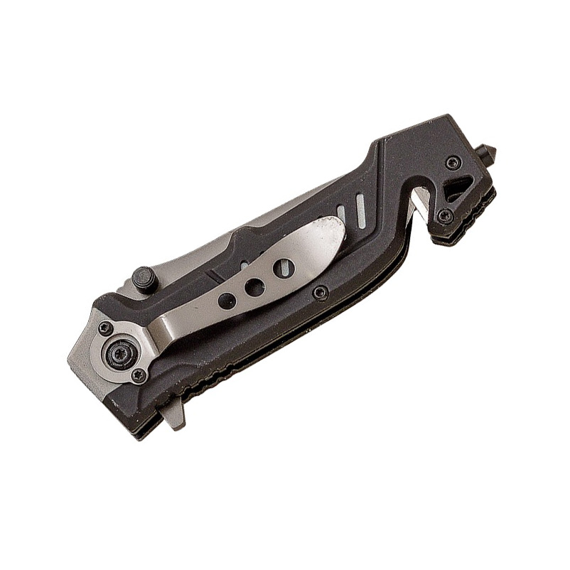 Navaja táctica JKR PRO con mango de aluminio engomado negro