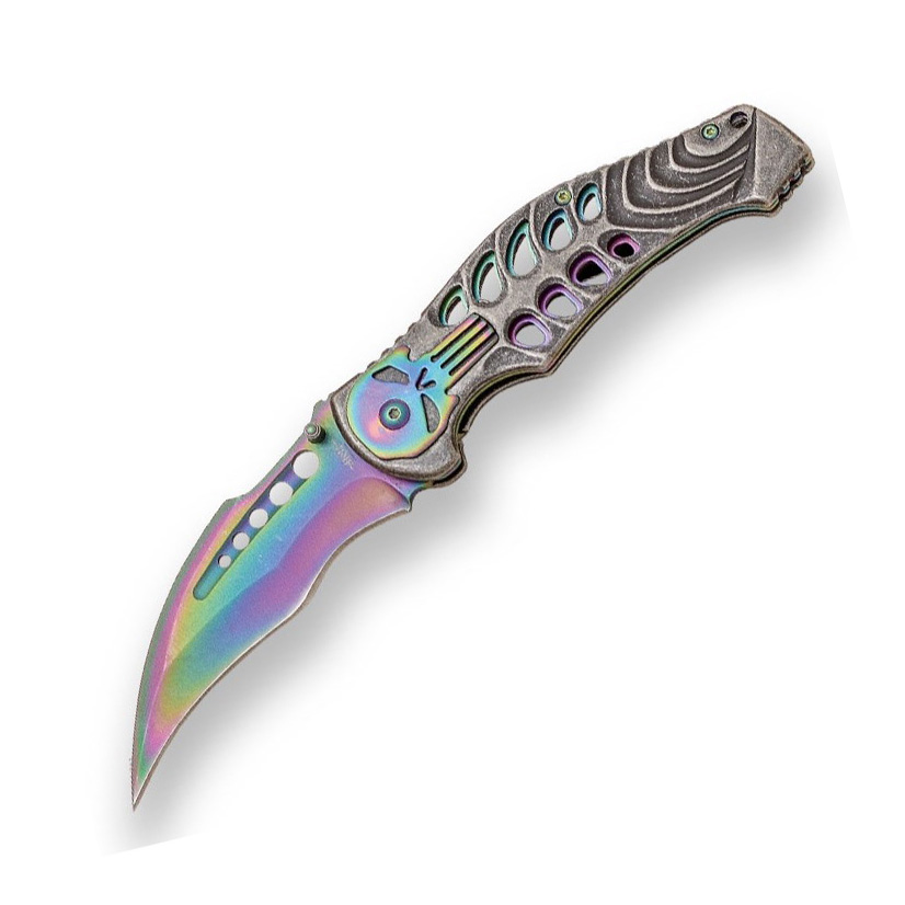 Navaja curva con hoja rainbow de 9.5 cm y mango de aluminio con c...