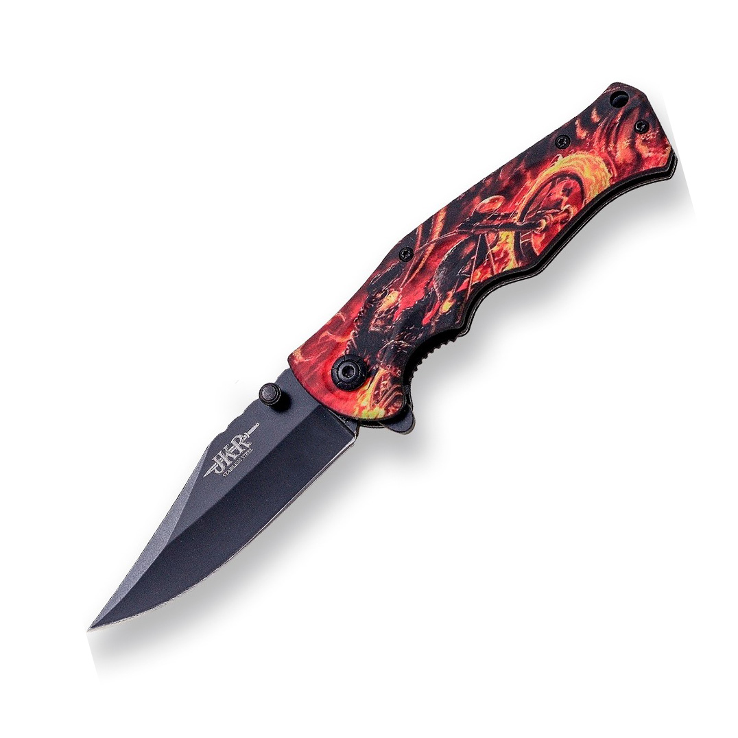 Navaja motorista fantasma con hoja negra de 8.5 cm y mango de alu...