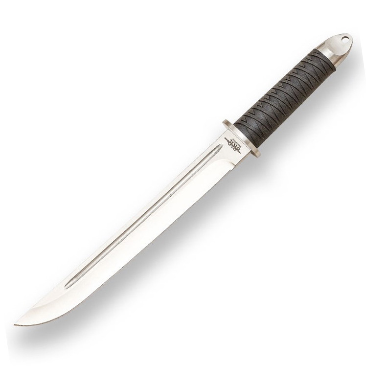 Cuchillo samurai con hoja tanto de 27 cm y puño de goma negra