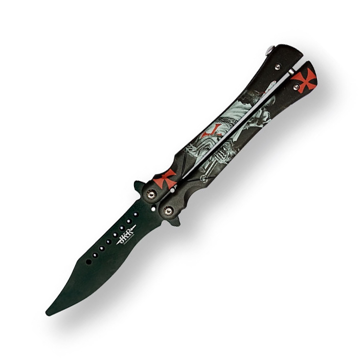 Navaja mariposa de entrenamiento sin filo con mango decorado caba...