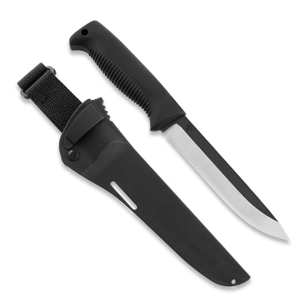 Cuchillo M95 Ranger Puukko con mango de TPE negro y funda de comp...