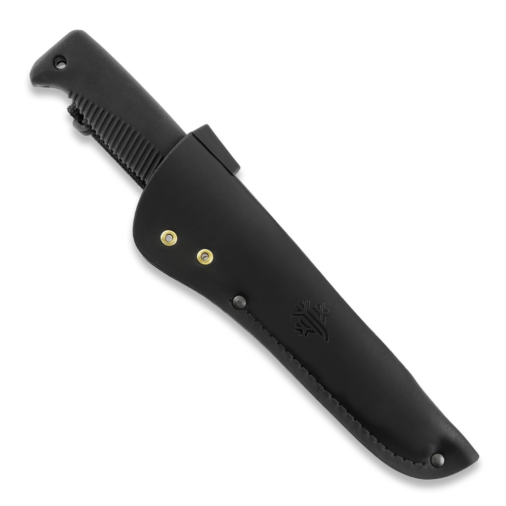 Cuchillo M95 Ranger Puukko con mango de TPE negro y funda de piel negra
