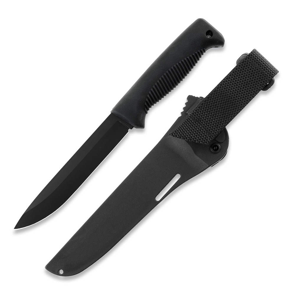 Puukko M95 Ranger knife with Teflon coated blade, black TPE handle and black composite sheath