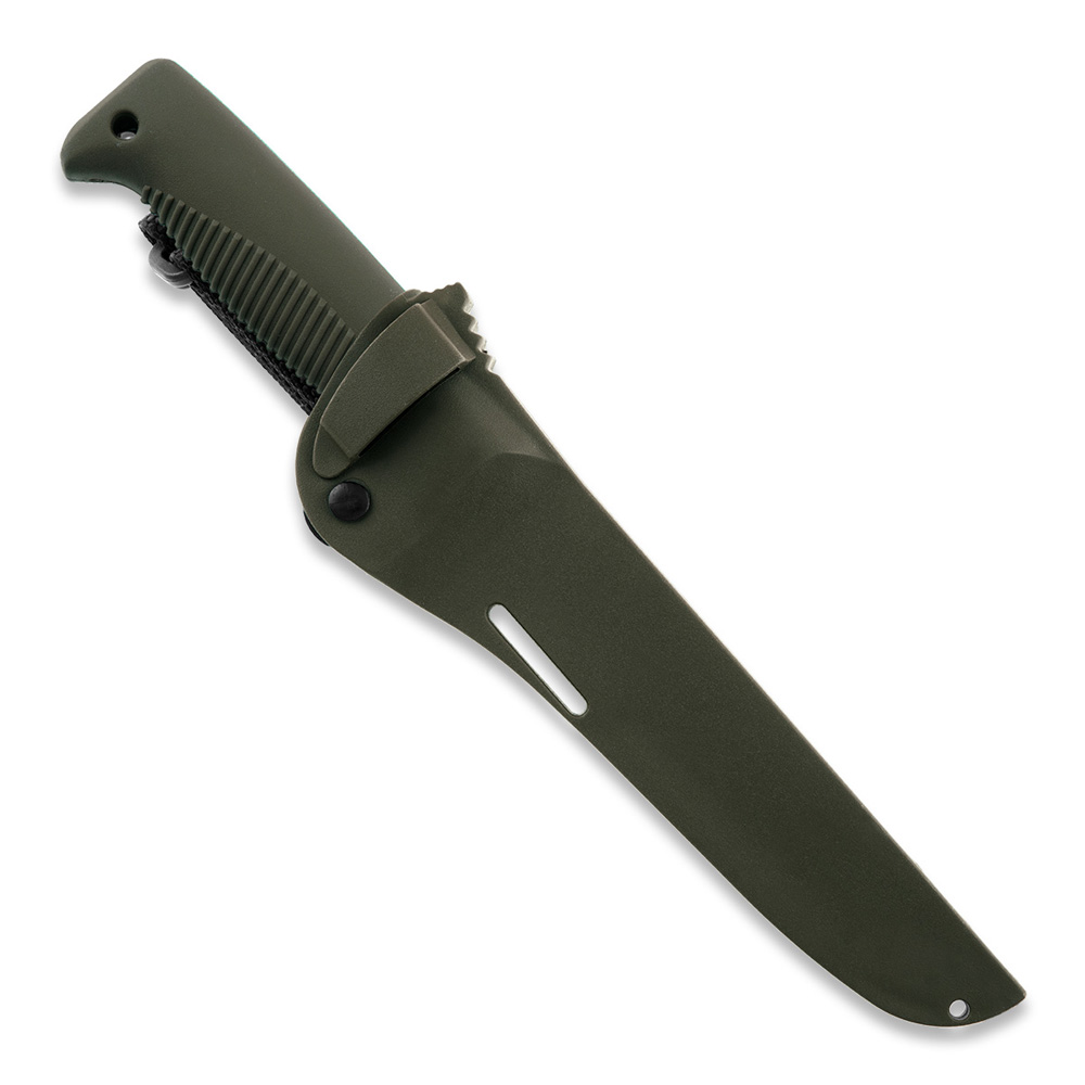 Puukko M95 Ranger knife with Teflon coated blade, green TPE handle and green composite sheath