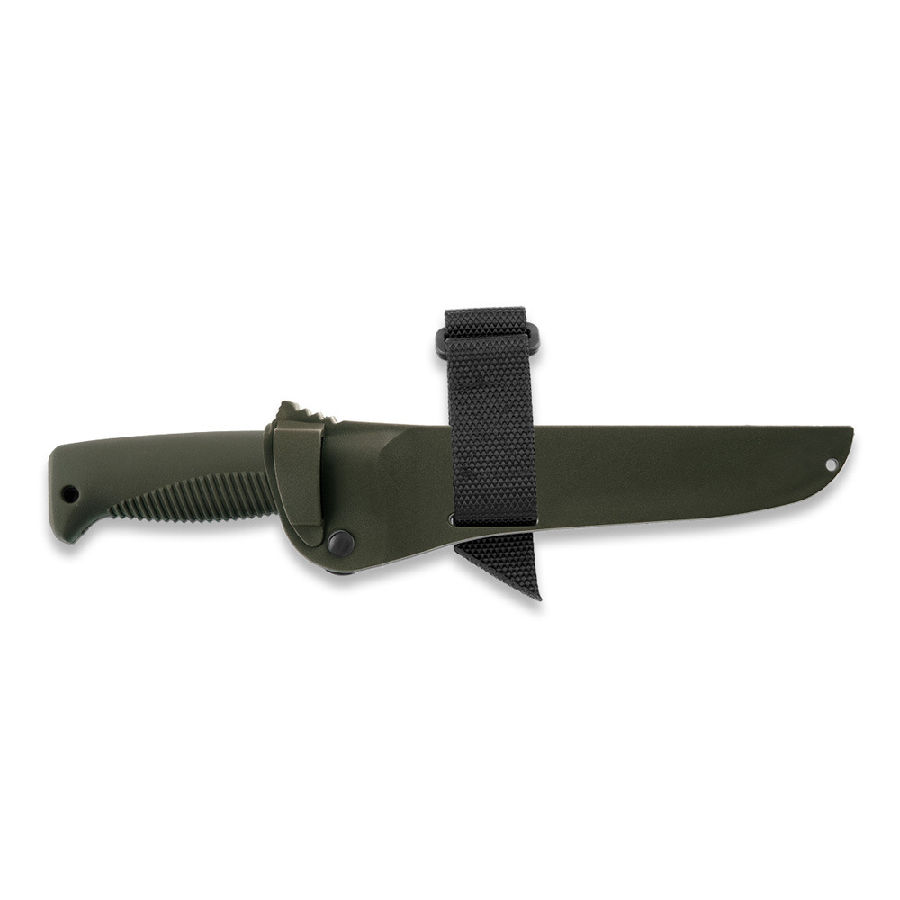 Puukko M95 Ranger knife with Teflon coated blade, green TPE handle and green composite sheath