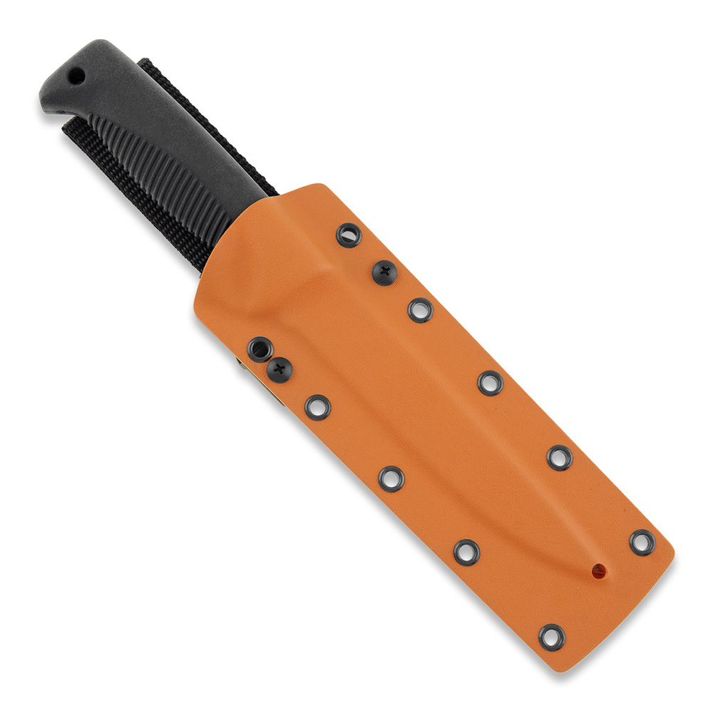 Cuchillo M95 Ranger Puukko con hoja teflonada, mango de TPE negro y funda kydex naranja