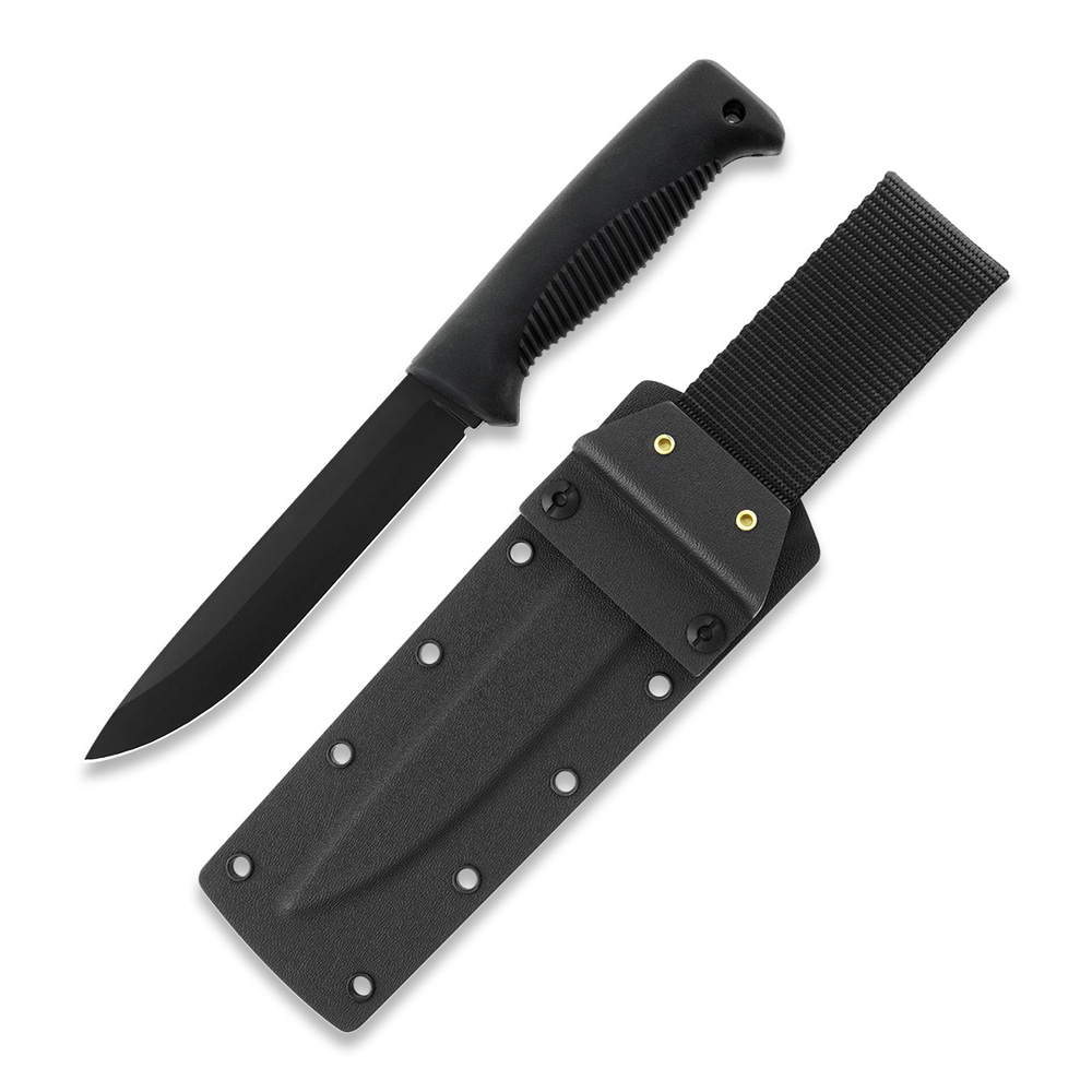Cuchillo M95 Ranger Puukko con hoja teflonada, mango de TPE negro y funda kydex negra