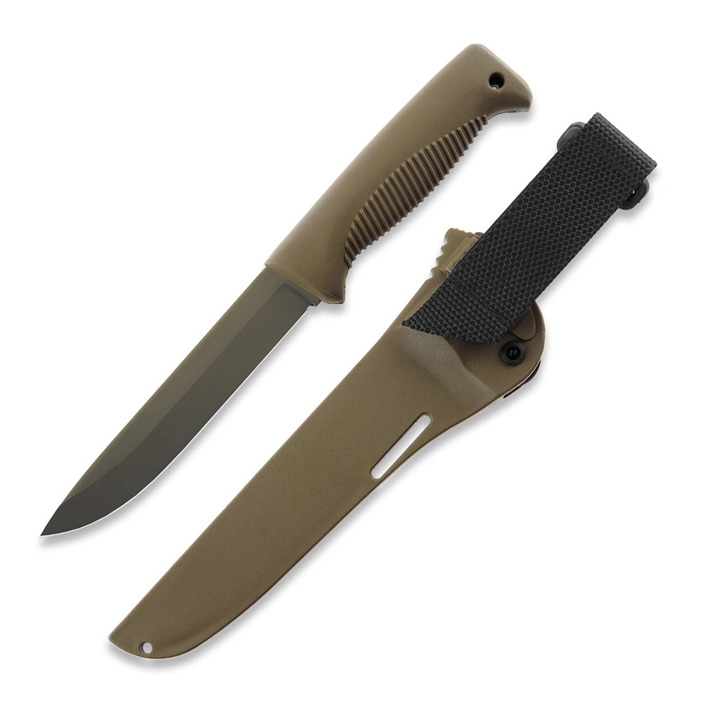 Cuchillo M95 Ranger Puukko con hoja recubierta de cerakote coyote y mango de TPE y funda de composite coyote