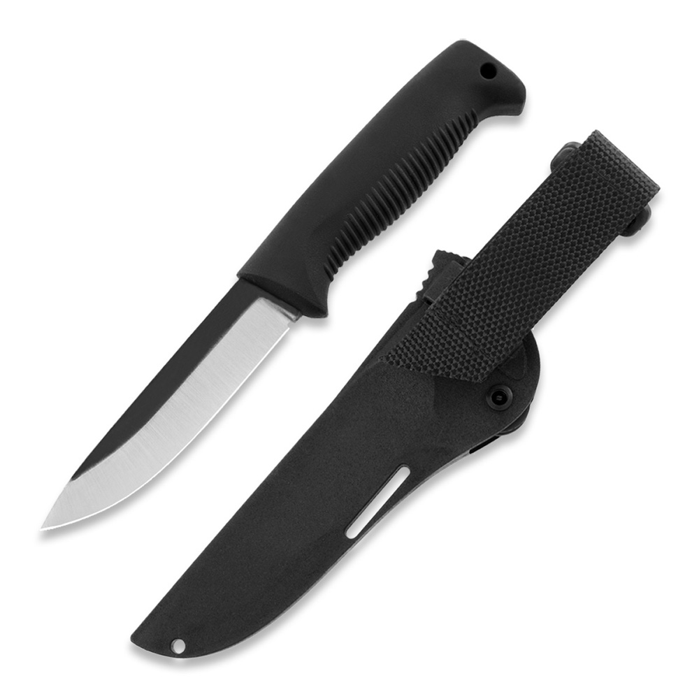 Cuchillo M07 Ranger Puukko con mango de TPE negro y funda de composite negro