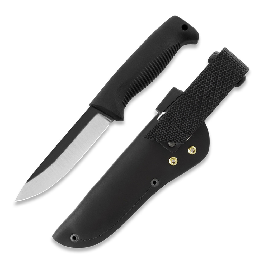 Couteau Ranger Puukko M07 avec manche en TPE noir et étui en cuir noir