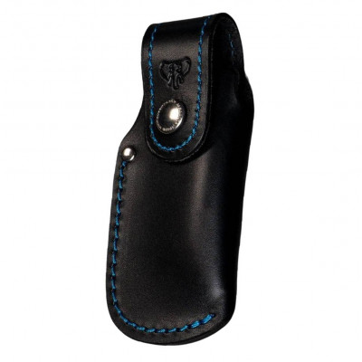 Funda para navaja Cudeman, cuero negro y azul.