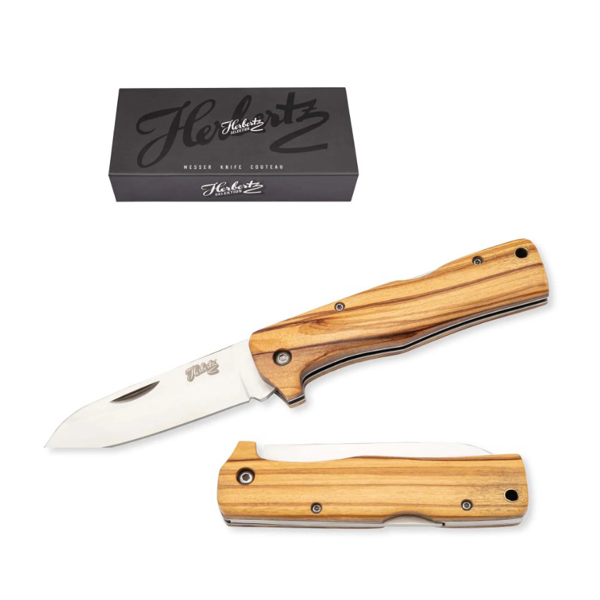 Navaja de bolsillo con hoja de acero inox de 9 cm y mango de madera de olivo con lockback