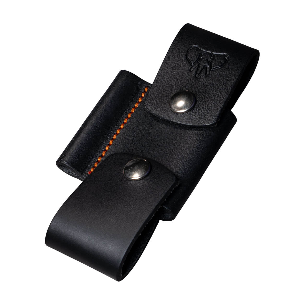 Acople de cuero negro con tela naranja Cudeman. 11 cm