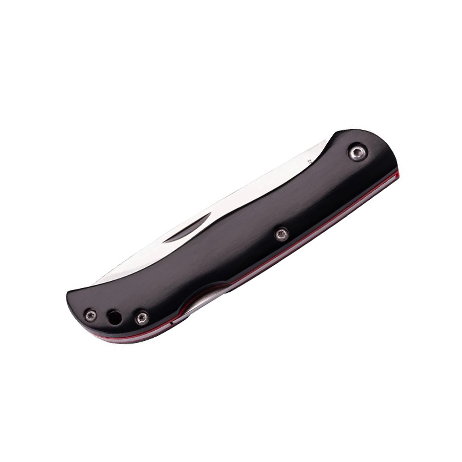 Navaja de bolsillo con hoja de 8.4 cm y mango de madera prensada negra con backlock