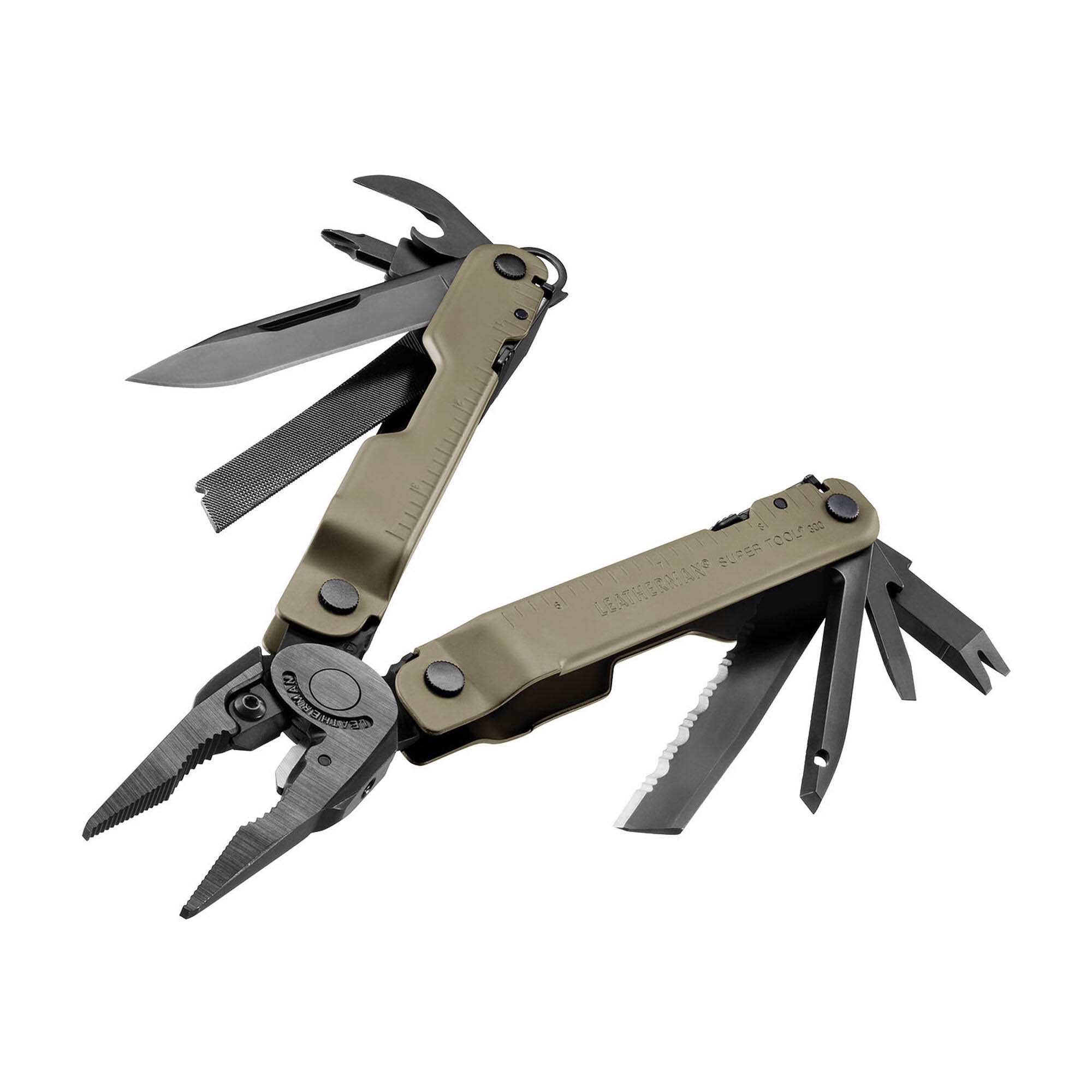Leatherman Super Tool 300M, schwarzes und braunes Multifunktionswerkzeug für 18 Anwendungen mit schwarzer Molle-Scheide