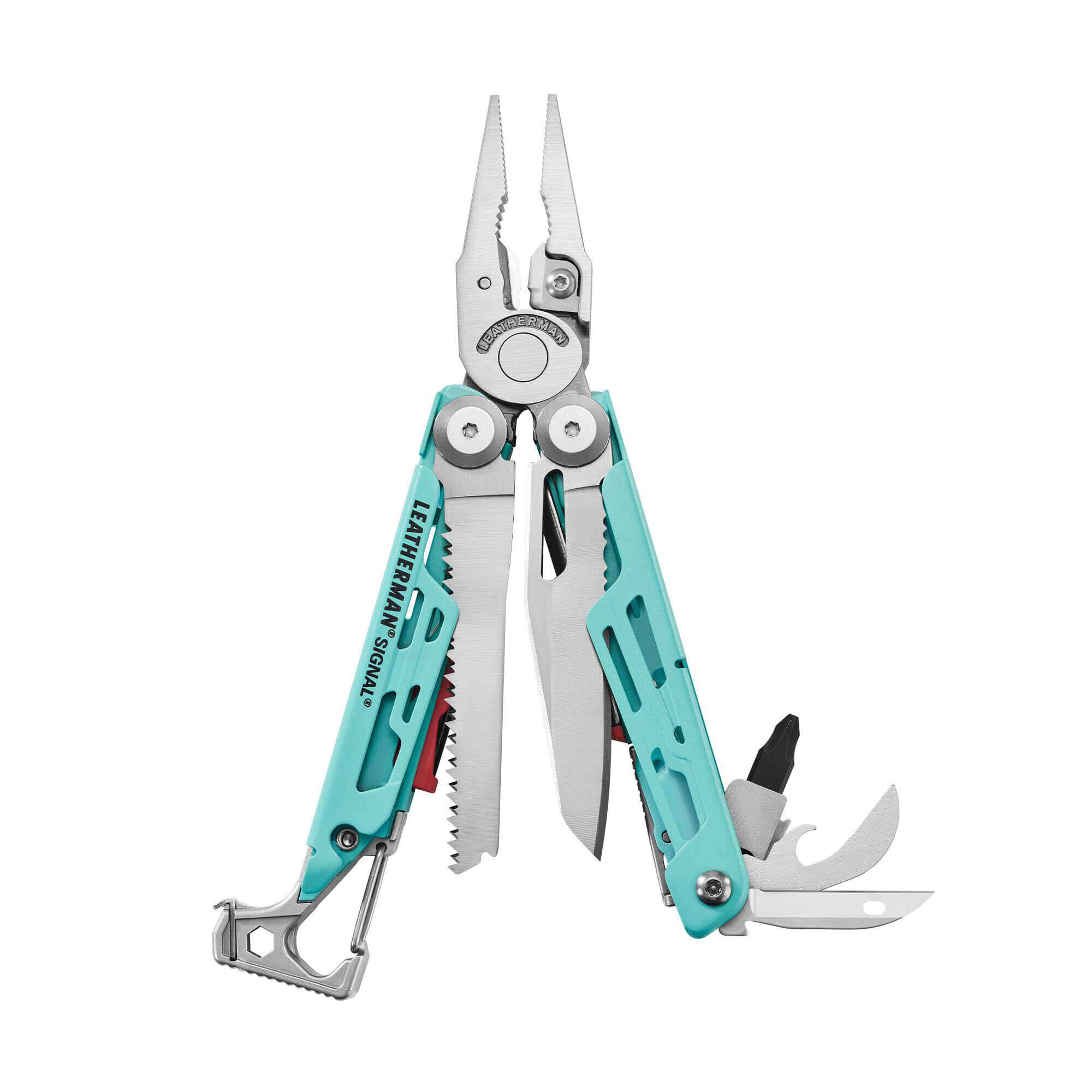Alicate multiusos Leatherman Signal aqua y gris con funda de nylo...