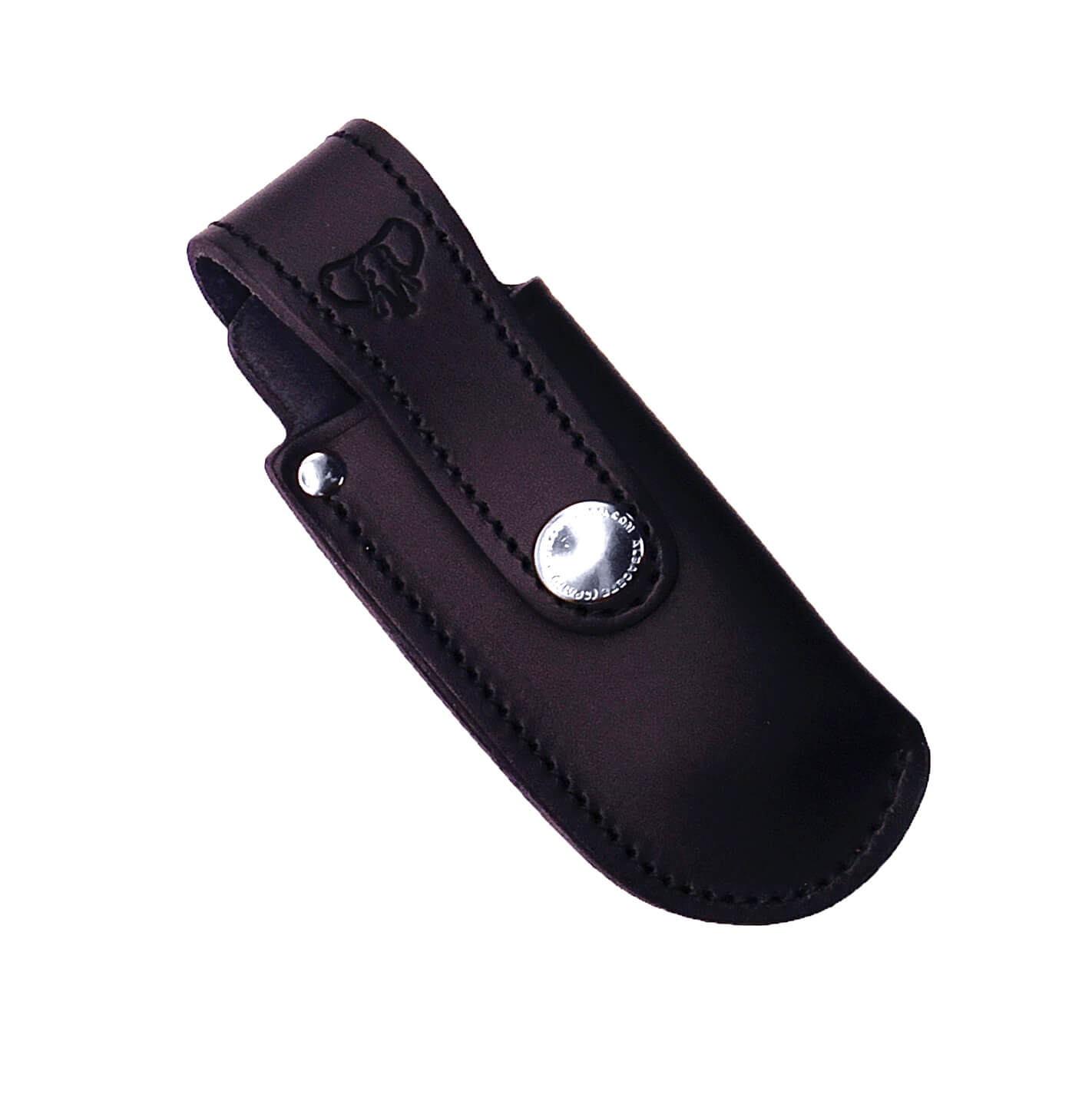 Navaja de bolsillo Cudeman Tundra con mango de juma negra pulida con funda de cuero negro