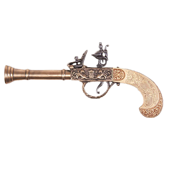 Réplica pistola de chispa antigua S.XVIII acabado laton